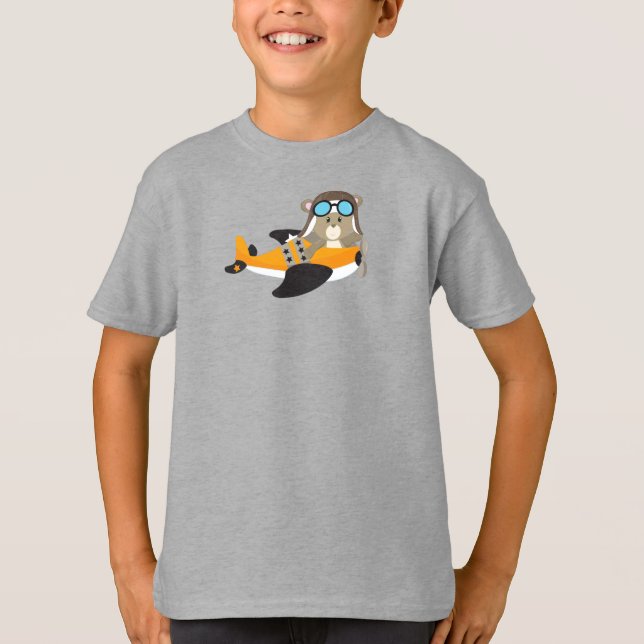 Aviator Bear, Pilot Bear, Cute Bear, Airplane T-Shirt (Front)