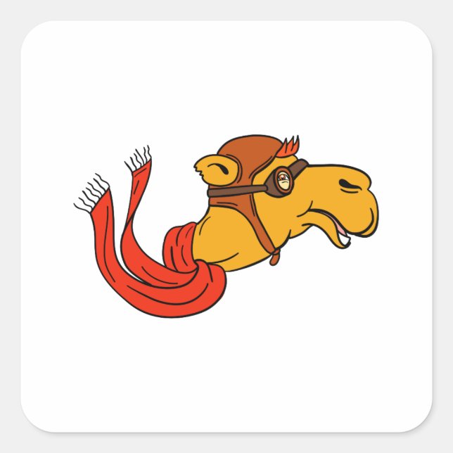 Aviator Camel Goggles Scarf Cartoon Square Sticker (Front)