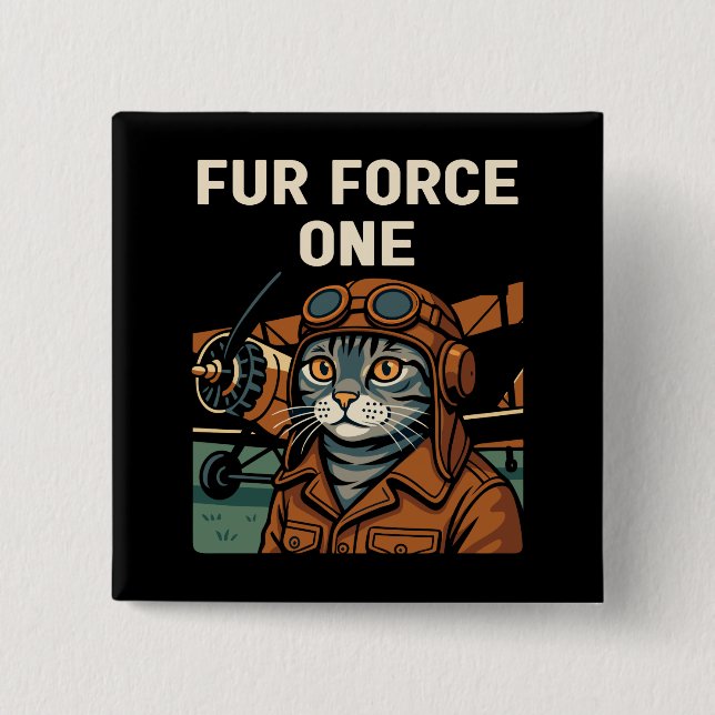 Aviator Cat Flying Feline Commander 2 Inch Square Button (Front)