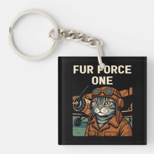 Aviator Cat Flying Feline Commander Keychain