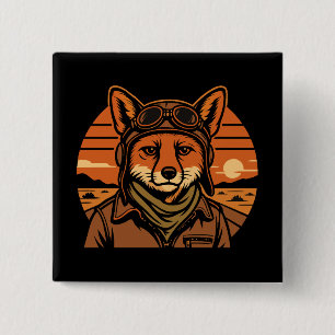 Aviator Fox Flying Foxy Wings 2 Inch Square Button