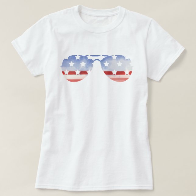 Aviator Glasses Flag Patriotic 4th of July T-Shirt (Design Front)