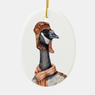 Aviator Goose Ceramic Ornament