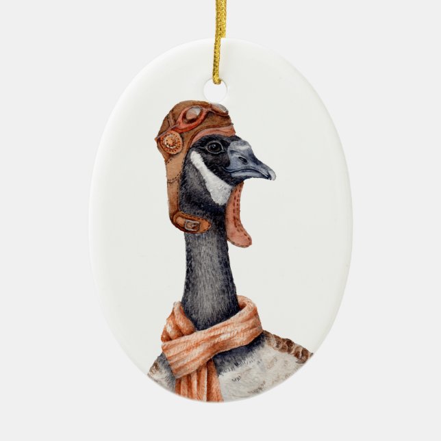 Aviator Goose Ceramic Ornament (Front)
