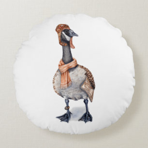 Aviator Goose Gift Wrap Round Pillow