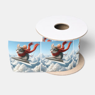 Aviator Mouse Piloting a Paper Airplane Satin Ribbon