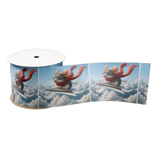 Aviator Mouse Piloting a Paper Airplane Satin Ribbon (Spool)