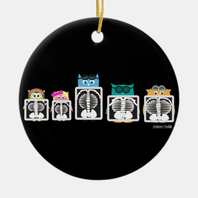 Aviator Owl XRay Ceramic Ornament (Front)