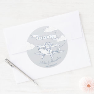 Aviator Pilot Airplane Precious Cargo Baby Shower Classic Round Sticker