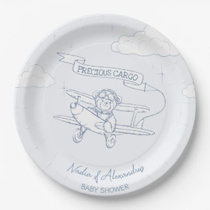Aviator Pilot Airplane Precious Cargo Baby Shower Paper Plate