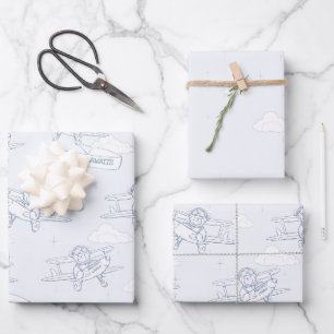 Aviator Pilot Airplane Precious Cargo Baby Shower Wrapping Paper Sheet