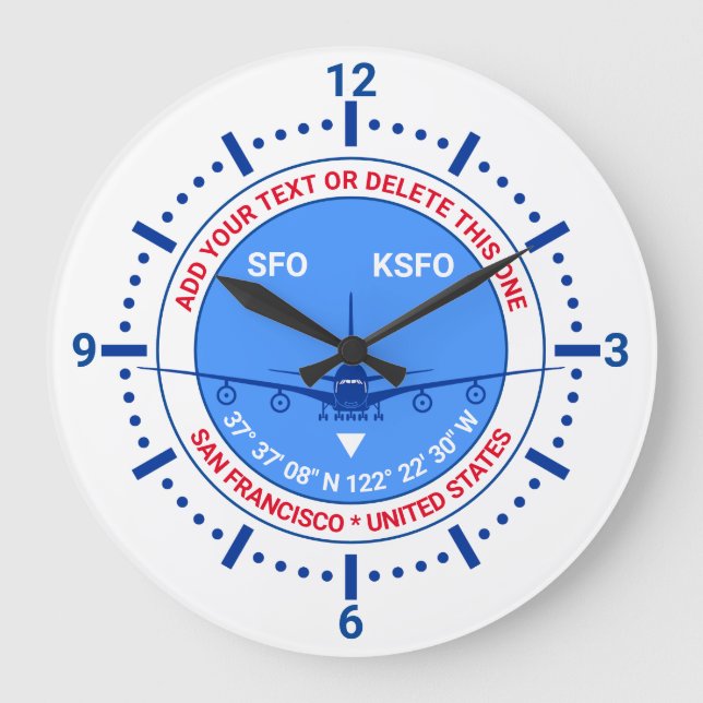 Aviator, Pilot, Traveller Tourist Customizable Large Clock (Front)