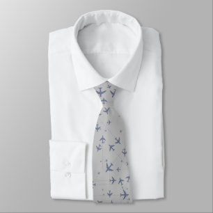 Aviator planes stamped allover grey tie
