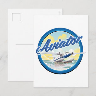 Aviator sea plane blue logo holiday postcard