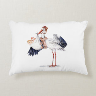Aviator Stork Carrying Twins Accent Pillow