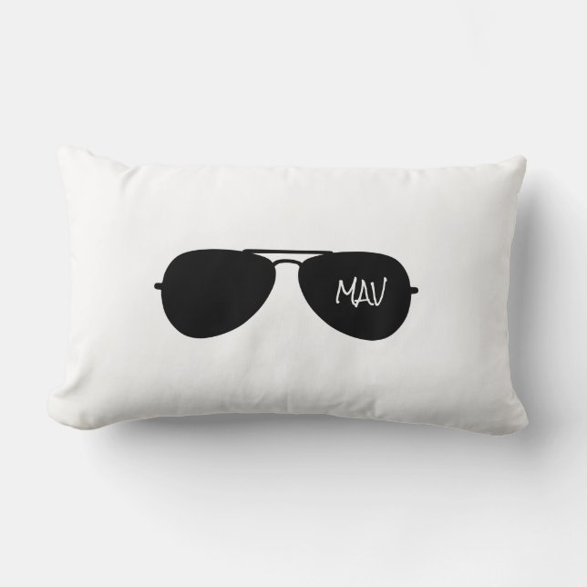 Aviator Sunglasses Black Custom Pilot Name Initial Lumbar Pillow (Front)
