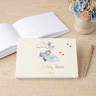 Aviator Teddy Bear Baby Shower Foil Guest Book