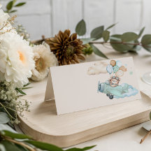 Aviator Teddy Bear Baby Shower Folded Place Cards