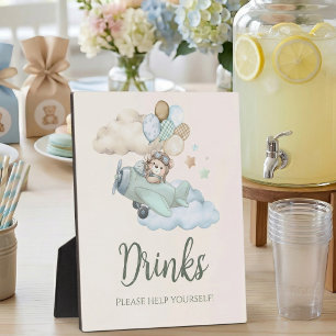 Aviator Teddy Bear Beverage Station Sign Plaque