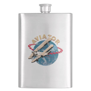 Aviator traveling the world hip flask