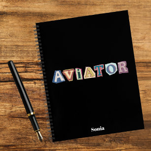 Aviator typography,fun,cool,Aviation,Custom Notebook