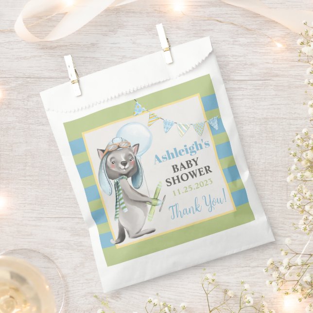 Aviator Wolf, Striped Baby Shower Favour Bag (Clipped)