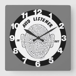 Avid Listener Square Wall Clock