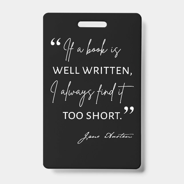 Avid Reader II - Jane Austen Quote Badge (Front)