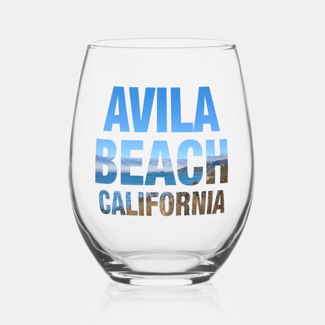 Avila Beach California Vacation Stemless Wine Glass (Front)