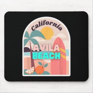 Avila Beach Retro Pastel Colours Palm Trees Sun An Mouse Pad