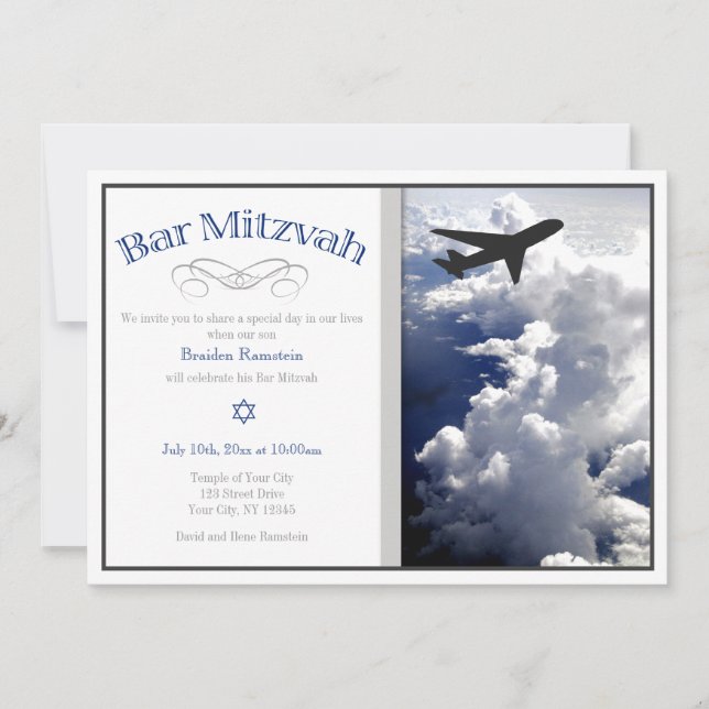 Avion au-dessus des nuages Bar Mitzvah Invitations (Devant)