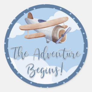 Avion Blue Baby shower Sticker Aventure commence