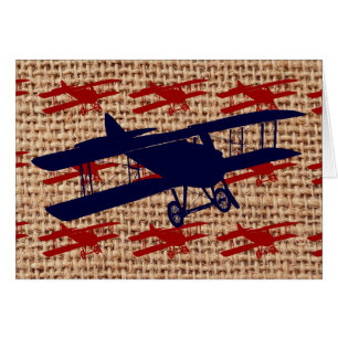 Avion propulseur de biplane vintage sur Burlap Imp