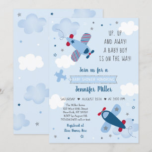 Avion Stars Nuages Garçon Baby shower Invitation