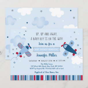 Avion Stars Nuages Garçon Baby shower Invitation