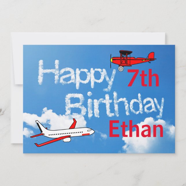 Avions dans le ciel - Boys Invitation d'anniversai (Devant)