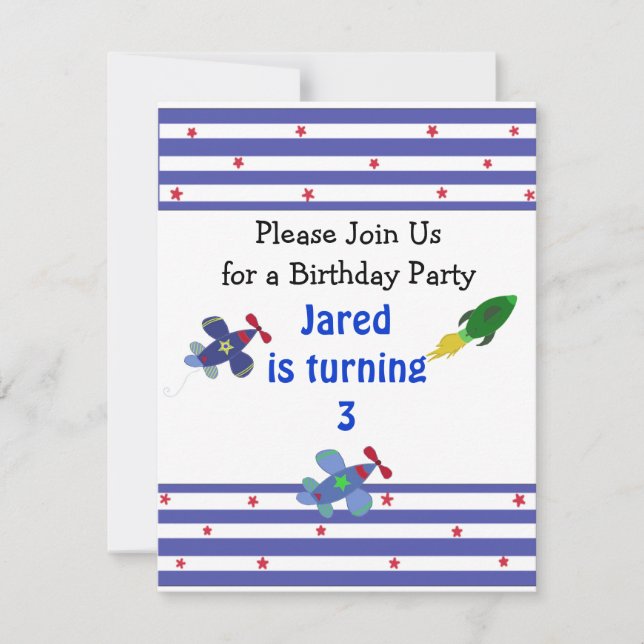 Avions et roquettes Invitation d'anniversaire (Devant)