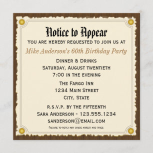 Avis de comparution Invitation à la fête d'anniver