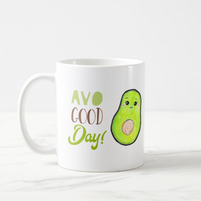 Avo good day Kawaii Avocado Tropical Fruit cute Coffee Mug (Left)