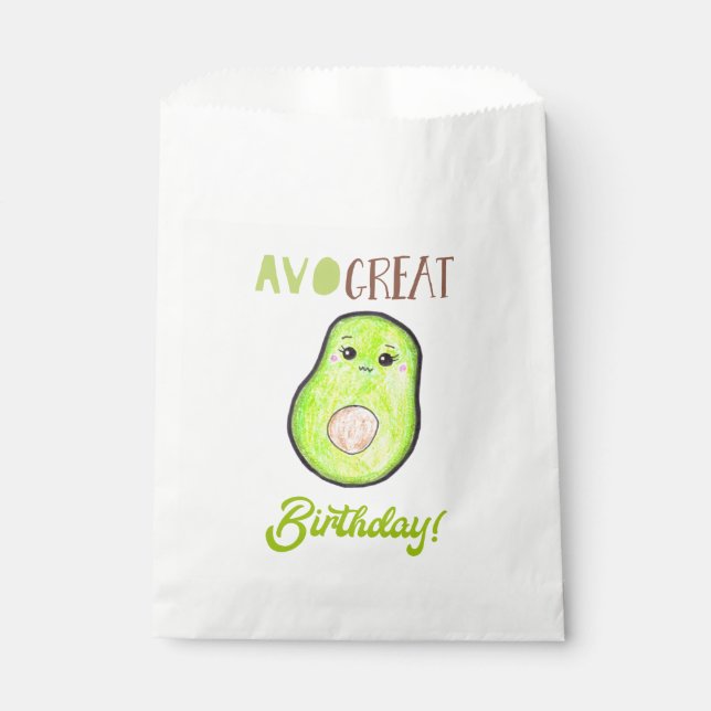Avo great birthday kawaii hand drawn avocado cute  favour bag (Front)