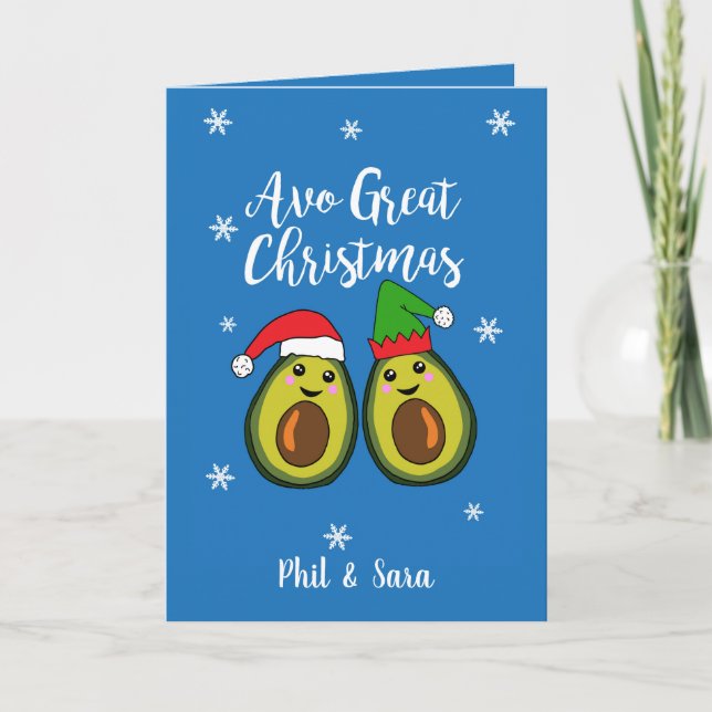 Avo Great Christmas Funny Avocado Food Pun Holiday Card (Front)