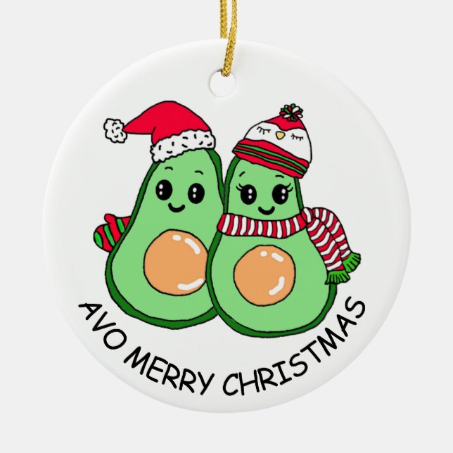 Avo Merry Christmas Avocado Humour Holiday  Ceramic Ornament (Front)
