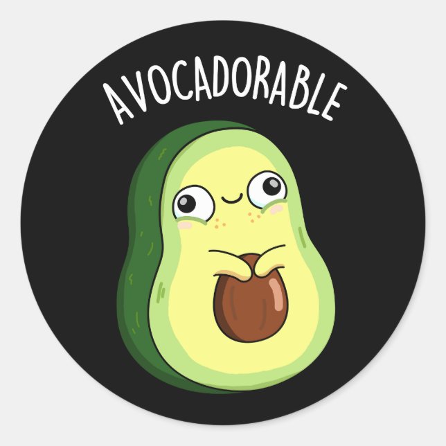 Avoc-adorable Funny Avocado Pun Dark BG Classic Round Sticker (Front)