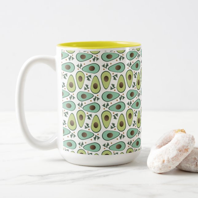 Avocado and Cilantro Salad Pattern Two-Tone Coffee Mug (With Donut)