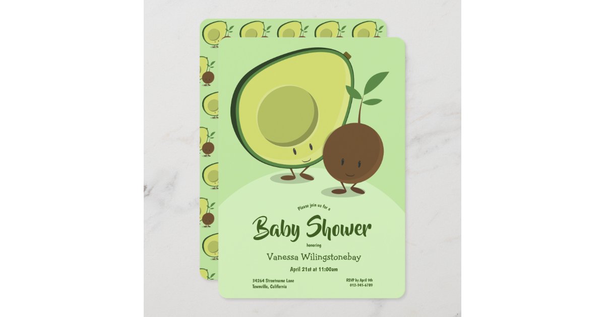 Avocado and Pit Cartoon Character Baby Shower Invitation | Zazzle