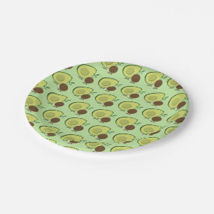 Avocado and Pit Cartoon Character Pattern Paper Plate