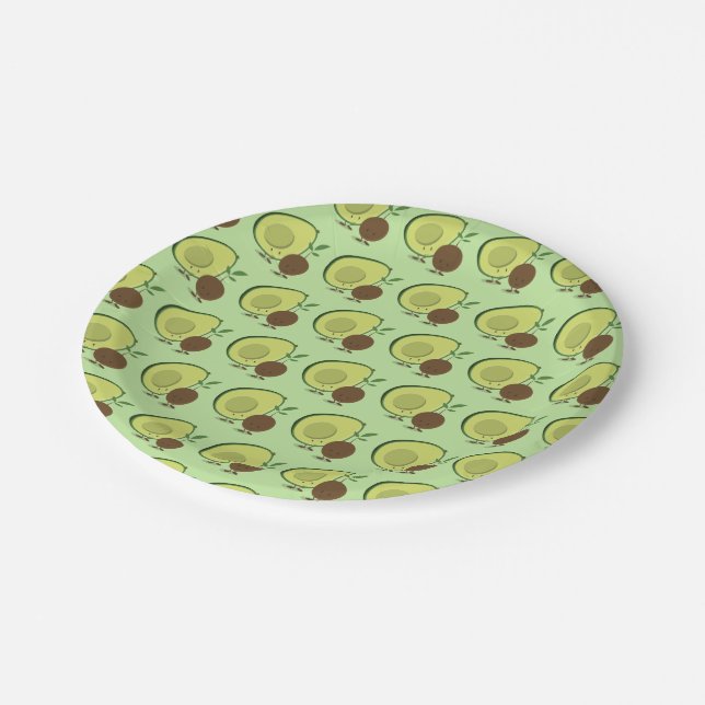 Avocado and Pit Cartoon Character Pattern Paper Plate (Angled)