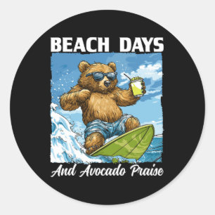 Avocado And Surfing Bear Costume For Adults And Ki Classic Round Sticker