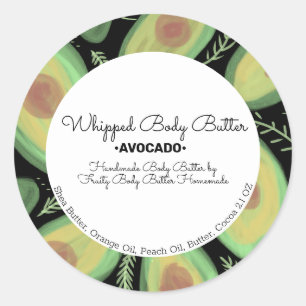 Avocado Art Body Butter Bath Branding Packaging Classic Round Sticker