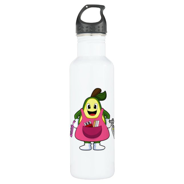 Avocado as Hairdresser with Scissors & Comb 710 Ml Water Bottle (Front)
